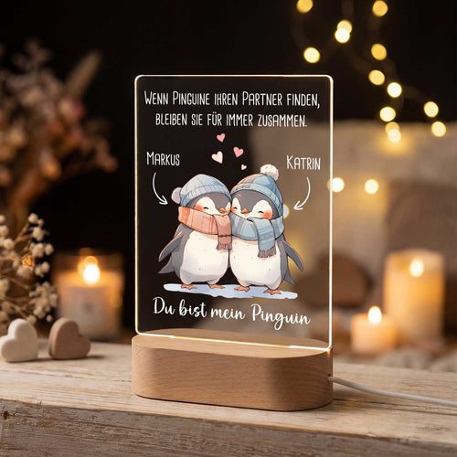 Beleuchtetes LED Acrylglas - Du bist mein Pinguin mit Namen