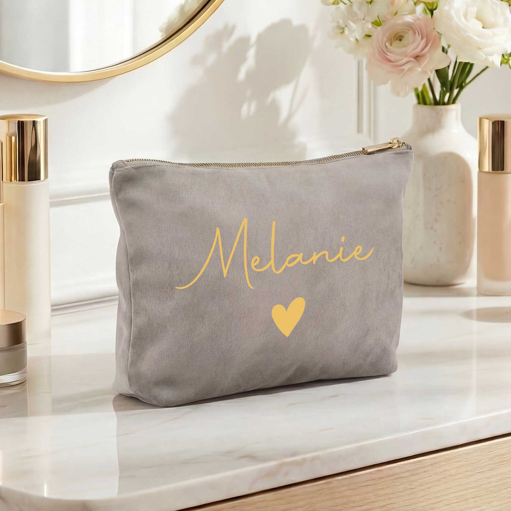 Personalisierte Samt Kosmetiktasche mit Name für Kosmetik & MakeUp