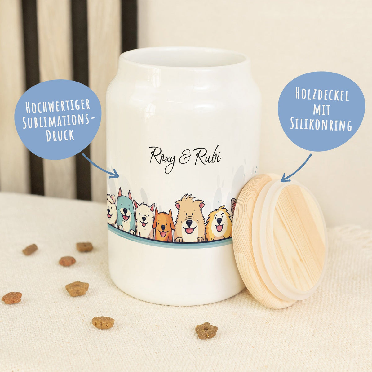 Personalisierte Leckerlidose mit Namen – Tiergruppe, 650 ml