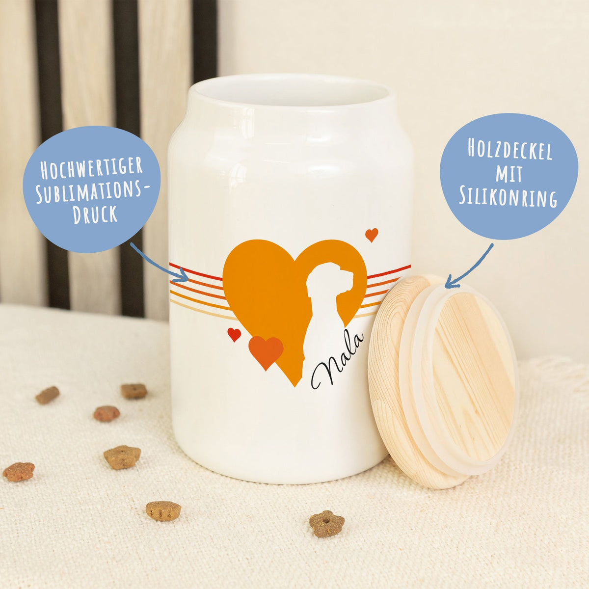 Personalisierte Leckerlidose mit Namen – Herz-Silhouette, 650 ml