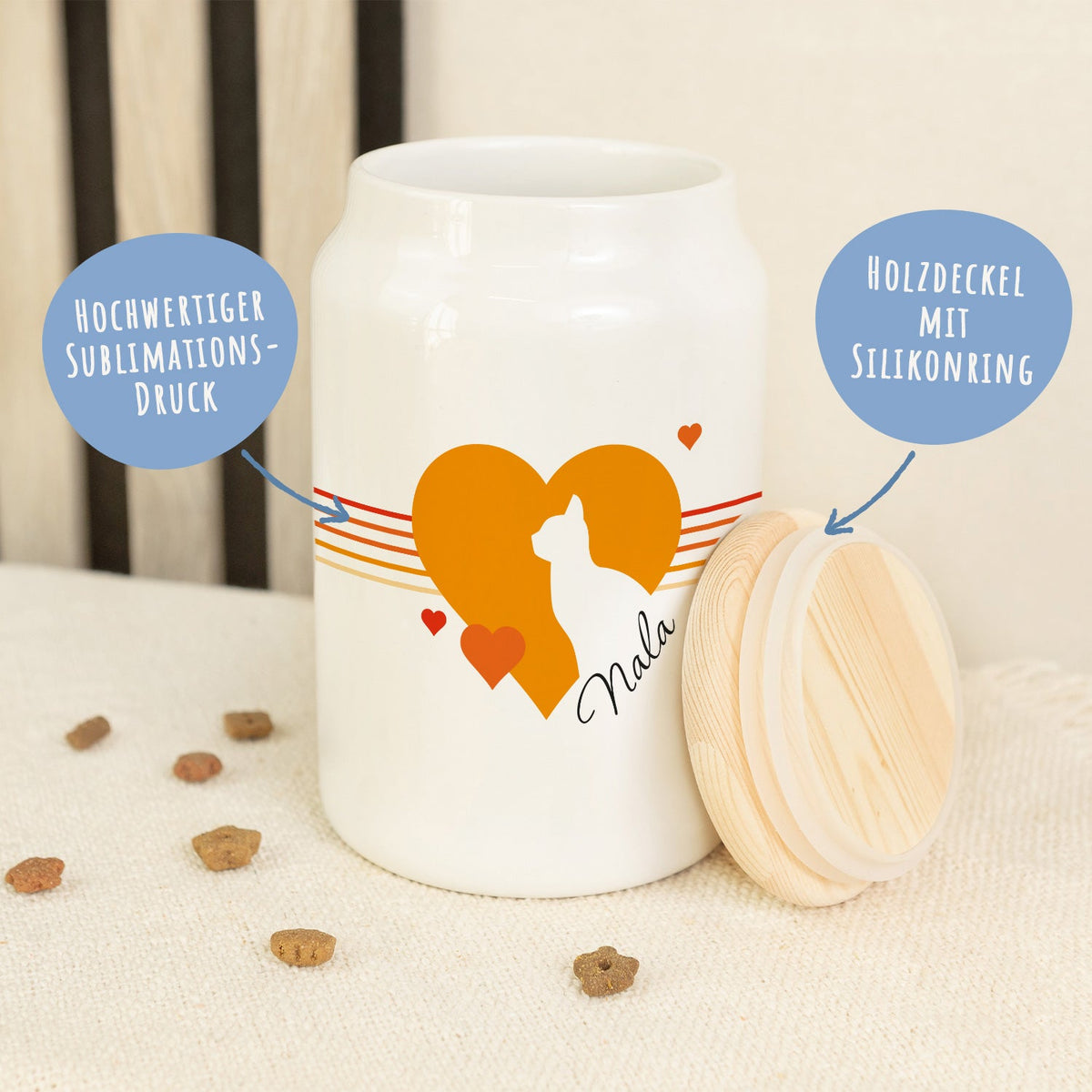 Personalisierte Leckerlidose mit Namen – Herz-Silhouette, 650 ml