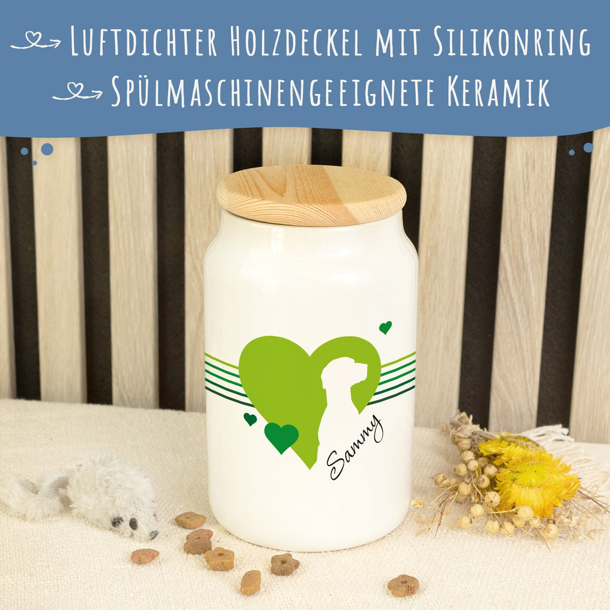 Personalisierte Leckerlidose mit Namen – Herz-Silhouette, 650 ml