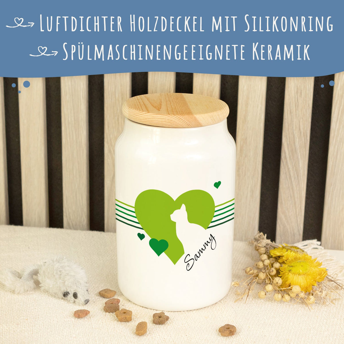 Personalisierte Leckerlidose mit Namen – Herz-Silhouette, 650 ml