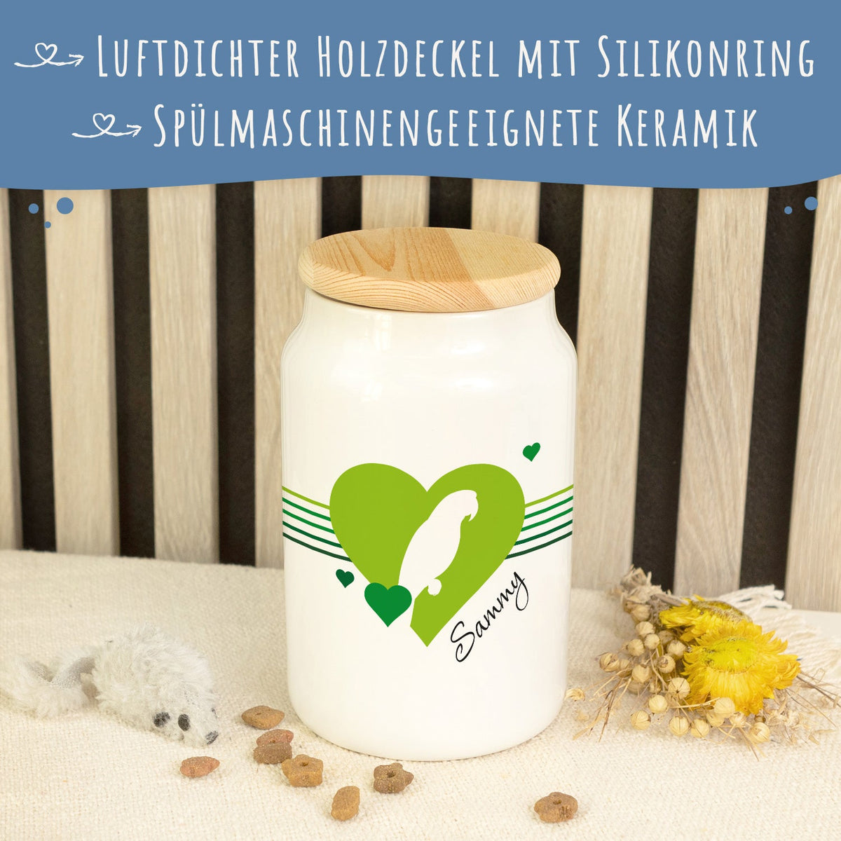Personalisierte Leckerlidose mit Namen – Herz-Silhouette, 650 ml