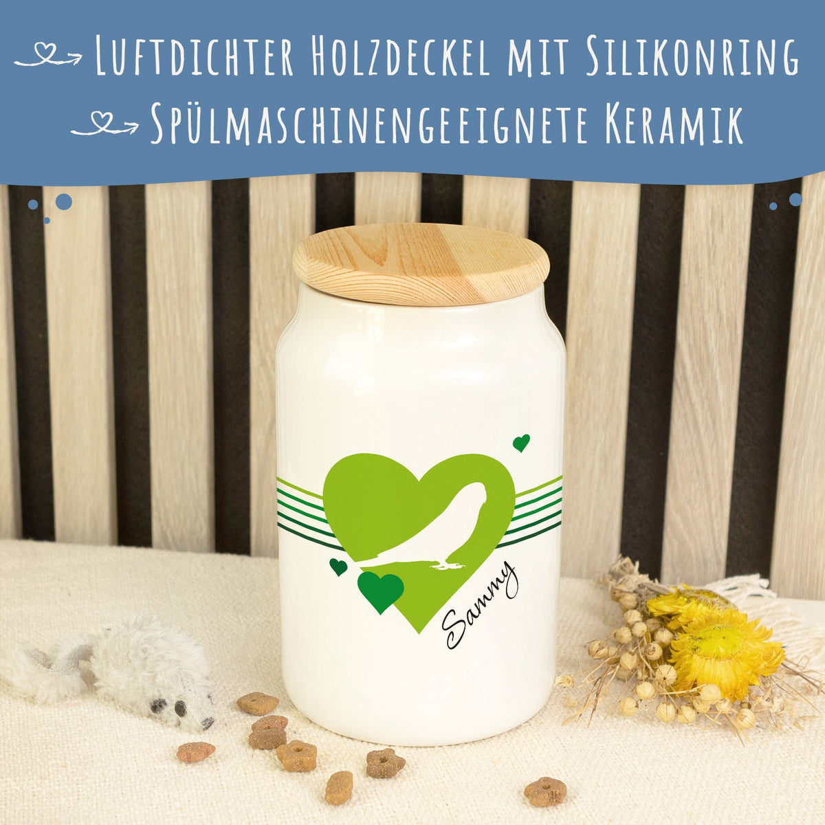 Personalisierte Leckerlidose mit Namen – Herz-Silhouette, 650 ml