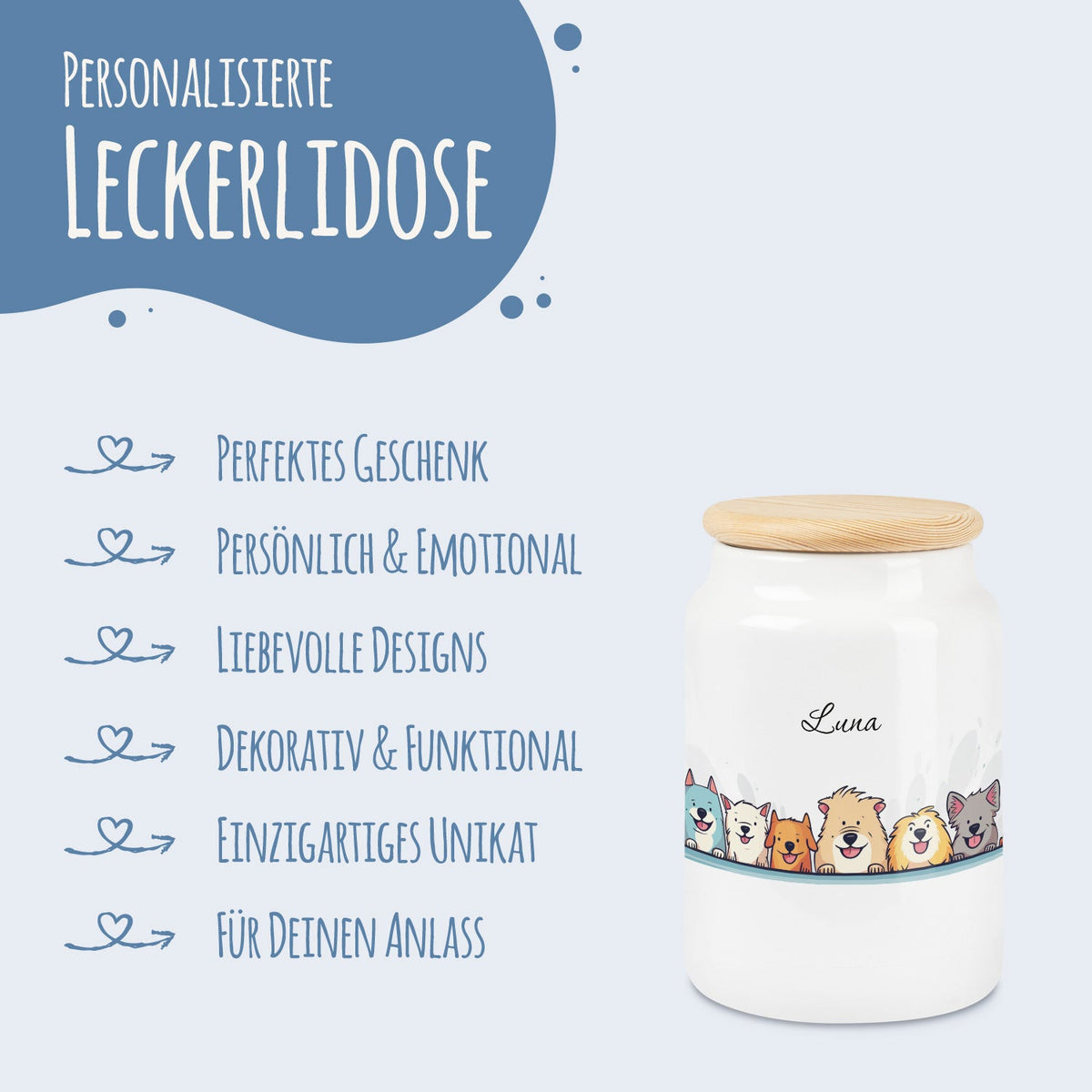 Personalisierte Leckerlidose mit Namen – Tiergruppe, 650 ml