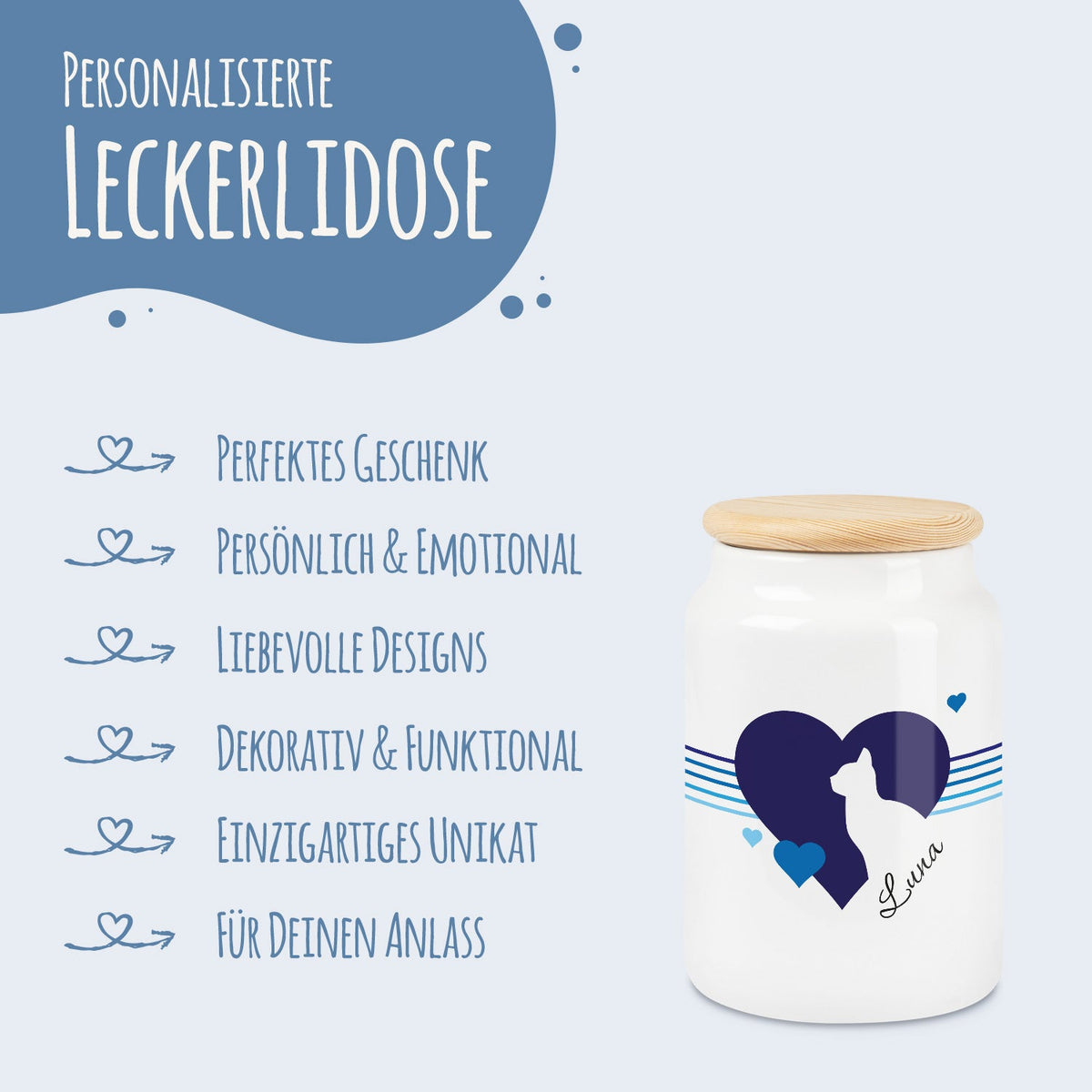 Personalisierte Leckerlidose mit Namen – Herz-Silhouette, 650 ml