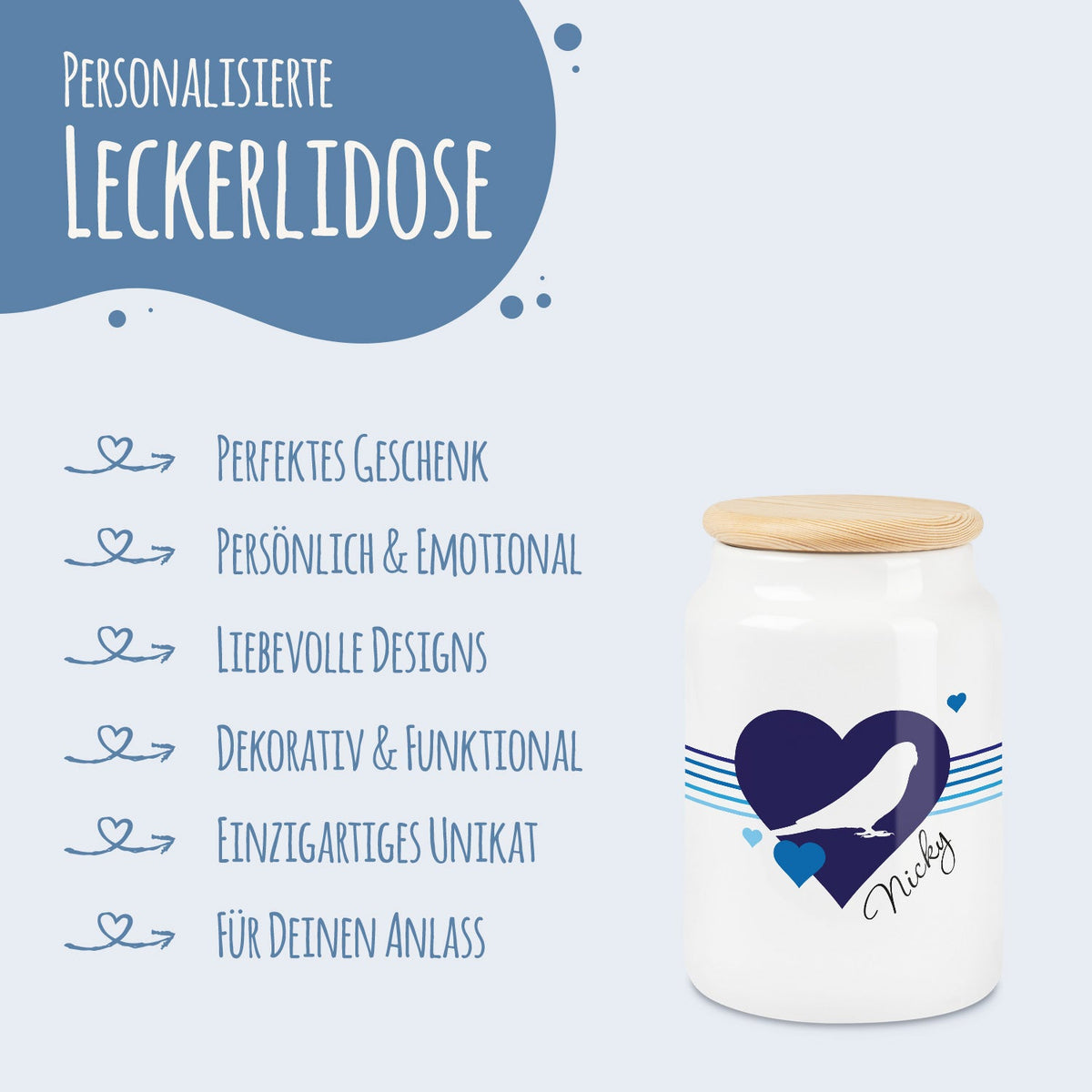 Personalisierte Leckerlidose mit Namen – Herz-Silhouette, 650 ml