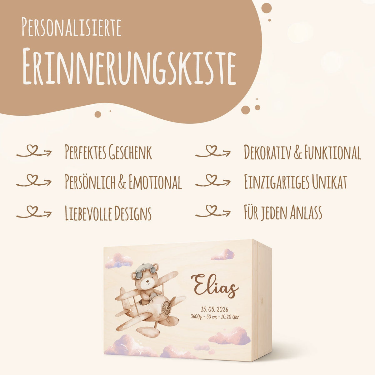 Erinnerungskiste für Kinder mit UV-Druck - Bärchen