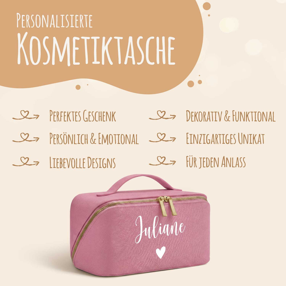 Personalisierte Kosmetiktasche mit Namen – eckig, 6 Farben
