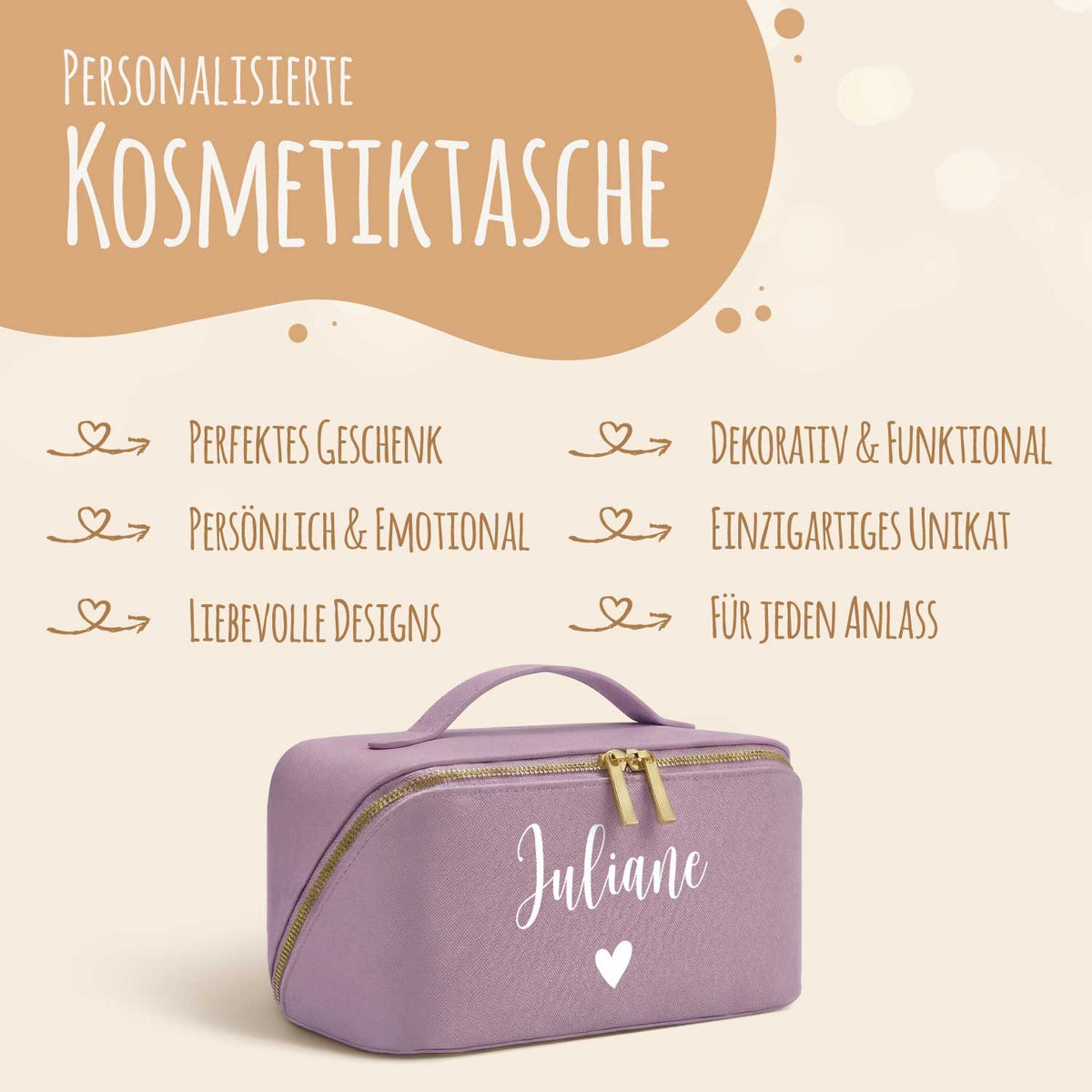 Personalisierte Kosmetiktasche mit Namen – eckig, 6 Farben