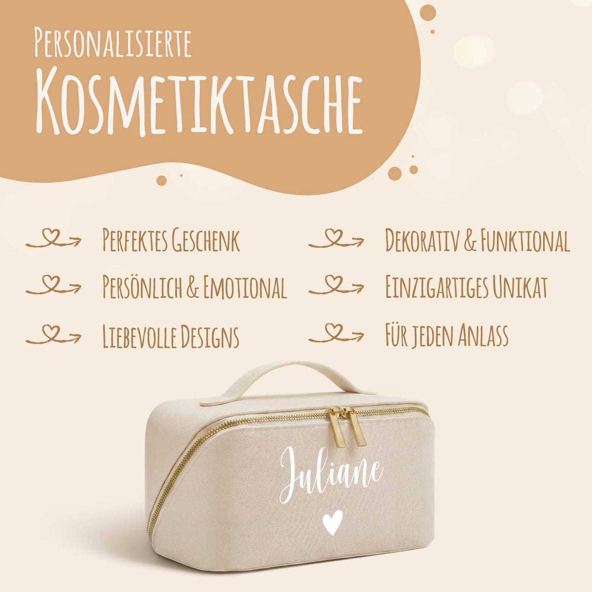 Personalisierte Kosmetiktasche mit Namen – eckig, 6 Farben