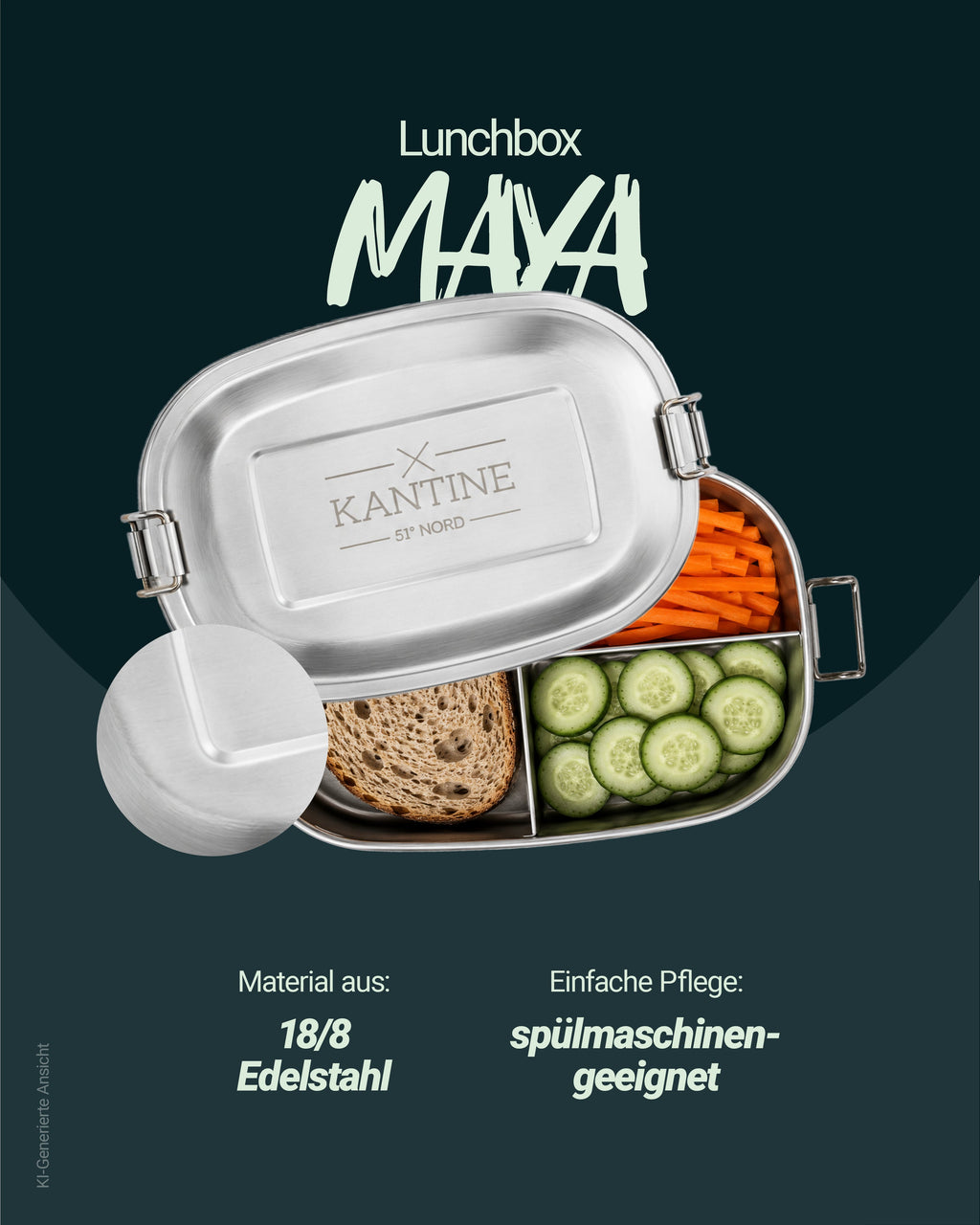 Maya III Edelstahl-Brotdose mit 3 Fächern – 500 ml