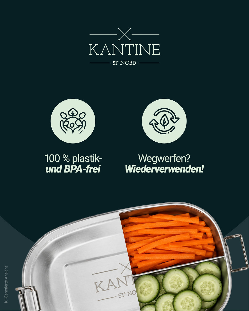Maya III Edelstahl-Brotdose mit 3 Fächern – 500 ml