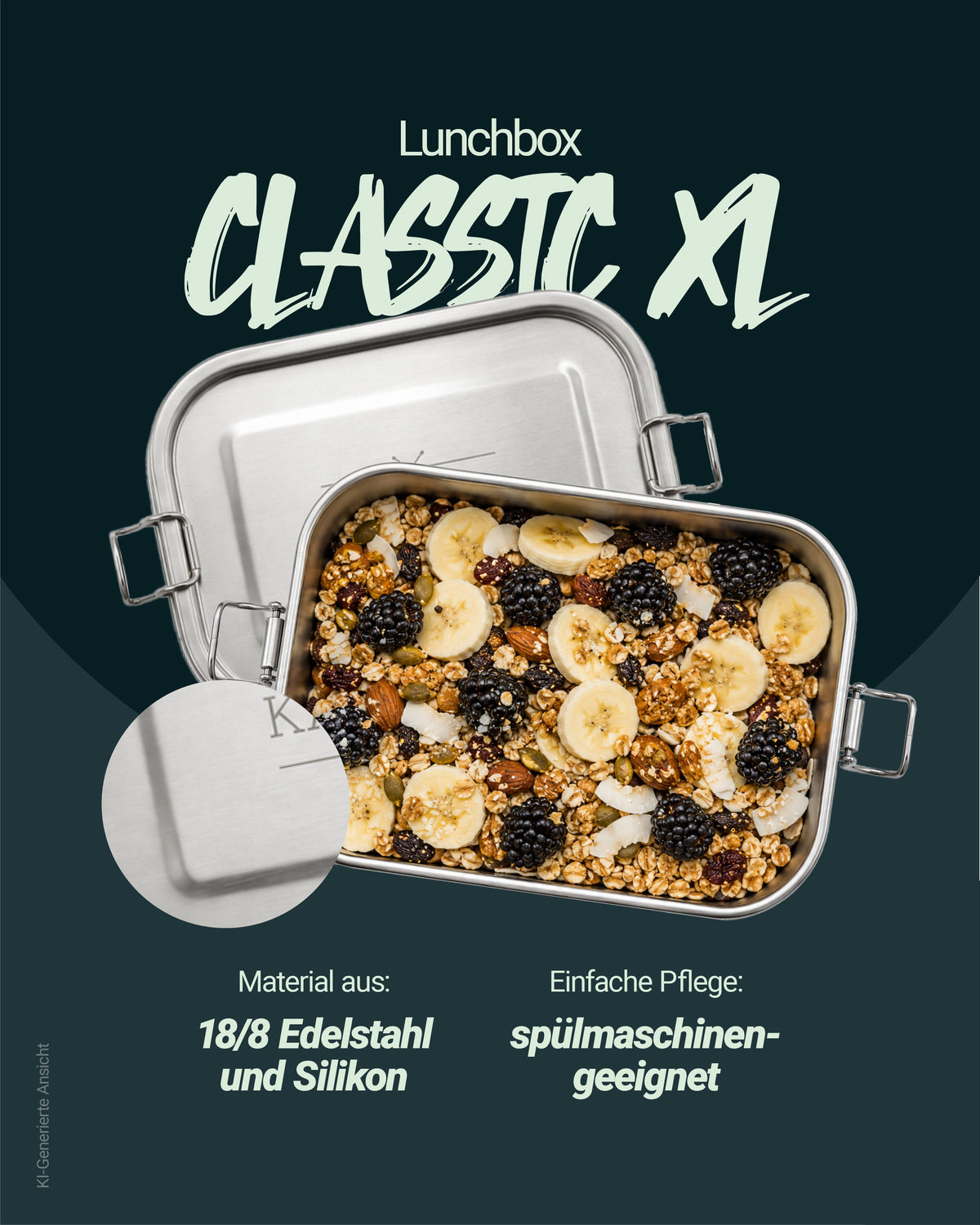 Classic XL Edelstahl-Lunchbox mit Trennsteg – 1.400 ml