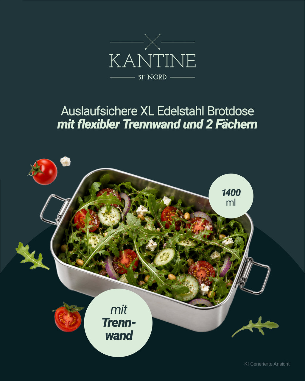 Classic XL Edelstahl-Lunchbox mit Trennsteg – 1.400 ml