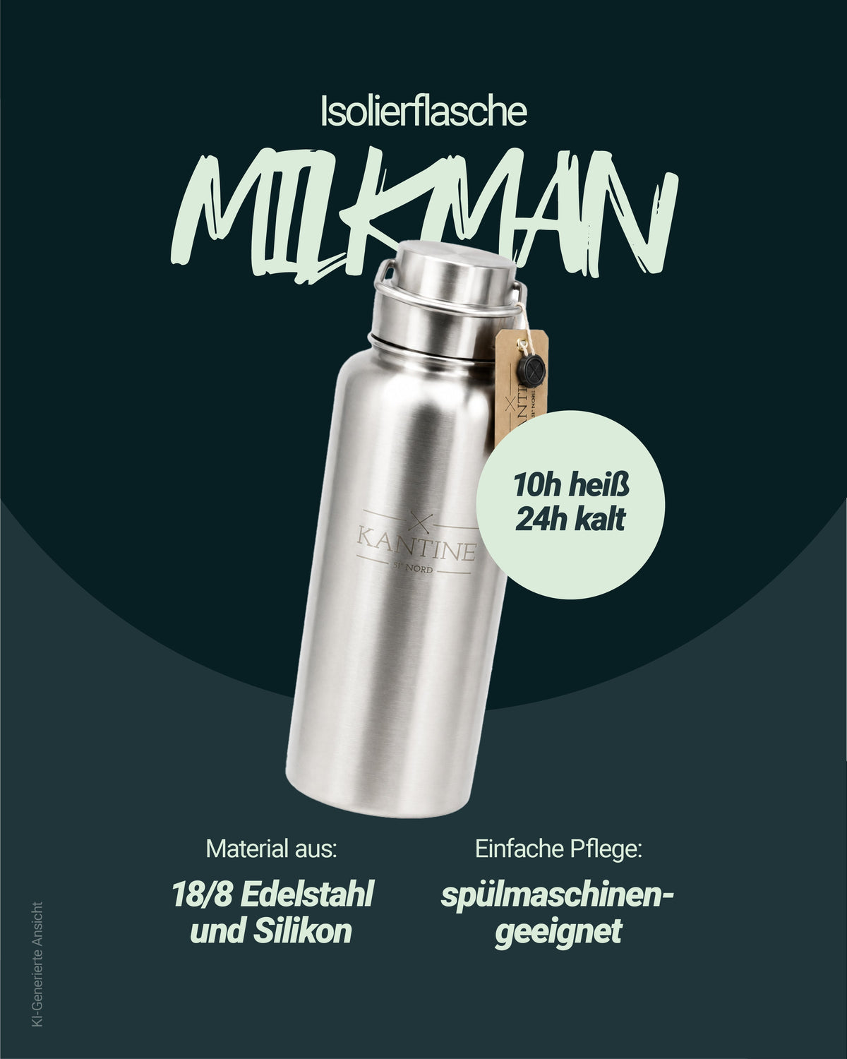 Milkman-Isolierflasche aus Edelstahl – 1 Liter