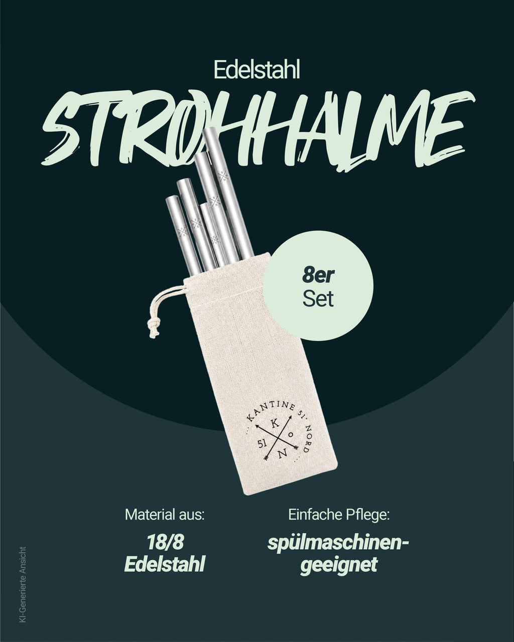 Edelstahl-Trinkhalme – 8er-Set mit Reinigungsbürste