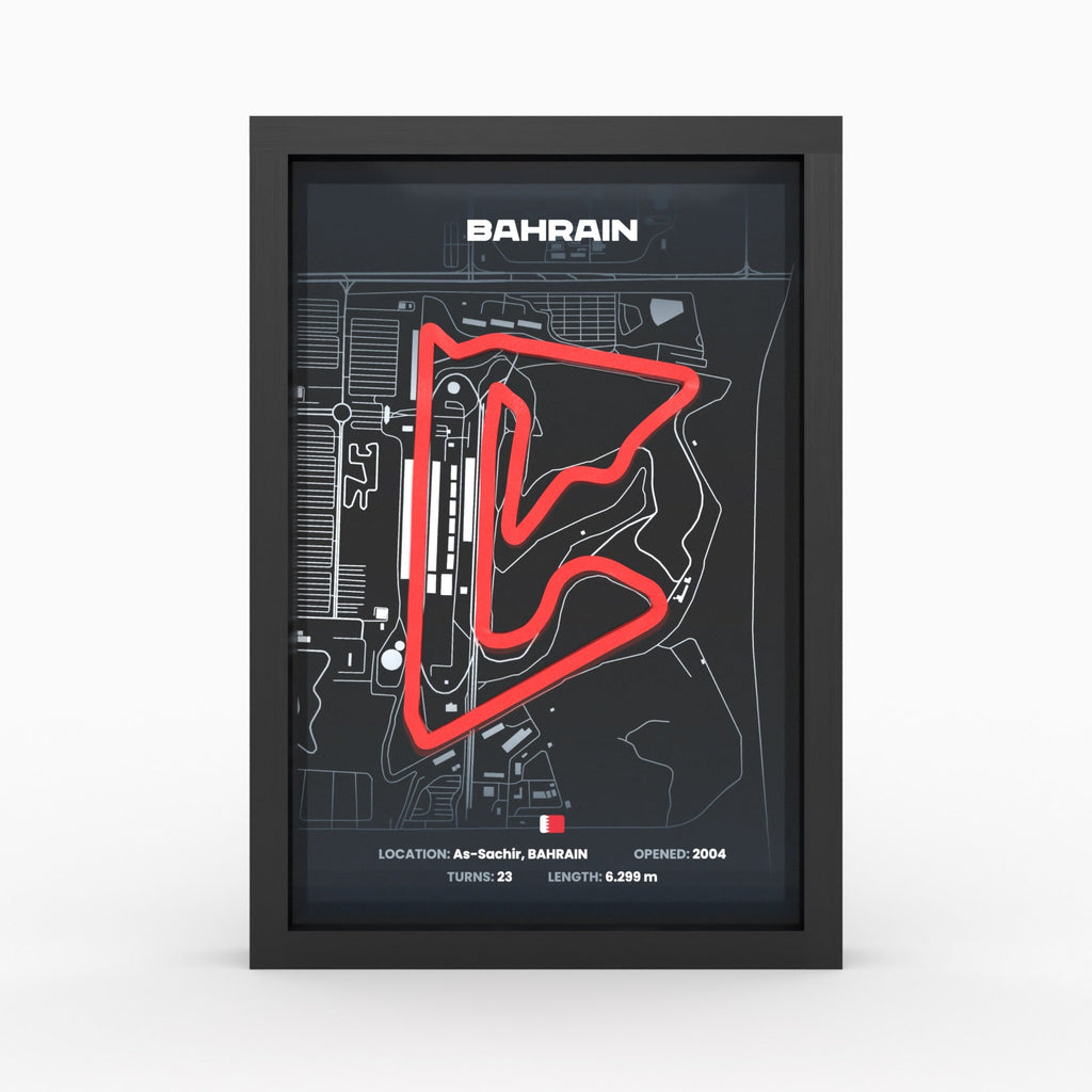 Bahrain – 3D-Rennstreckenbild im Holzrahmen