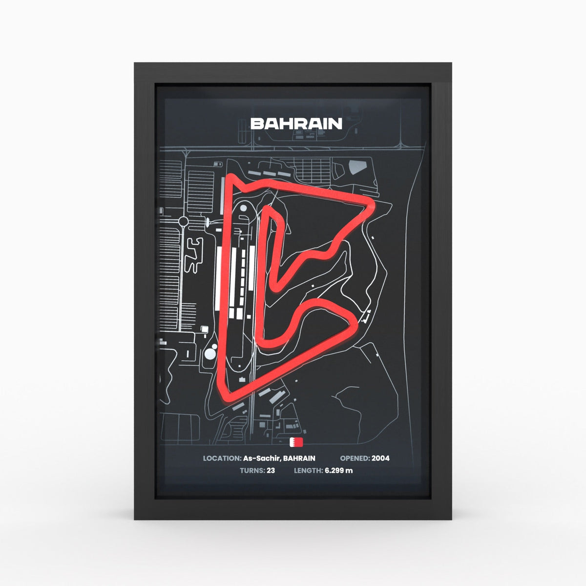 Bahrain – 3D-Rennstreckenbild im Holzrahmen