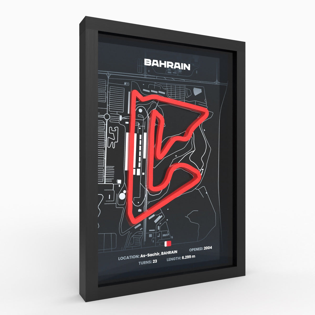 Bahrain – 3D-Rennstreckenbild im Holzrahmen