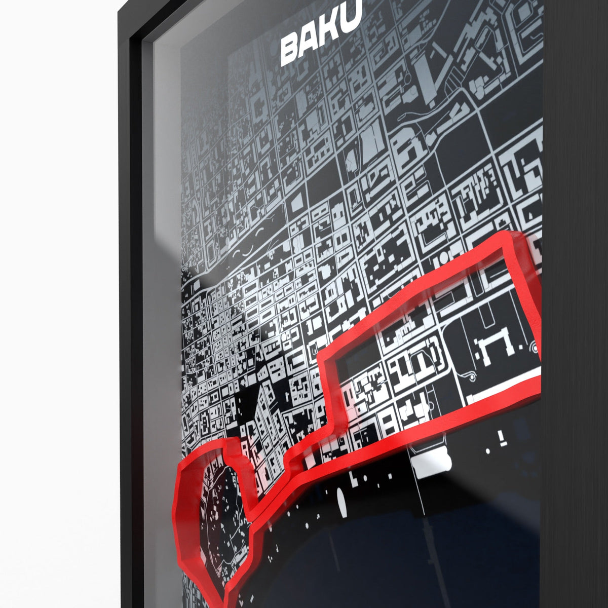 Baku – 3D-Rennstreckenbild im Holzrahmen