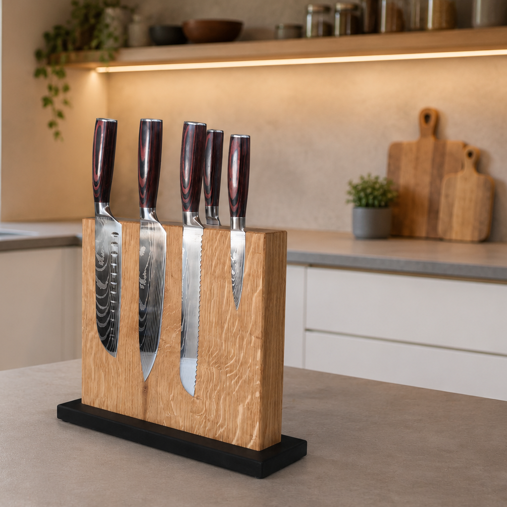 Magnetischer Messerblock aus Holz – mit oder ohne 5 Messer
