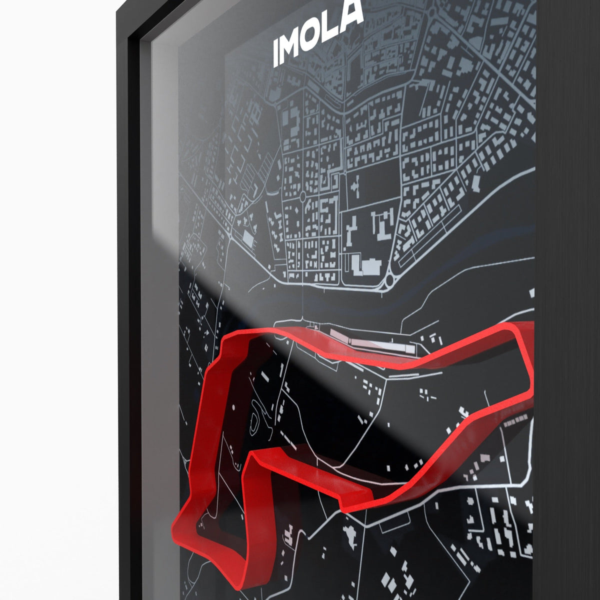 Imola – 3D-Rennstreckenbild im Holzrahmen