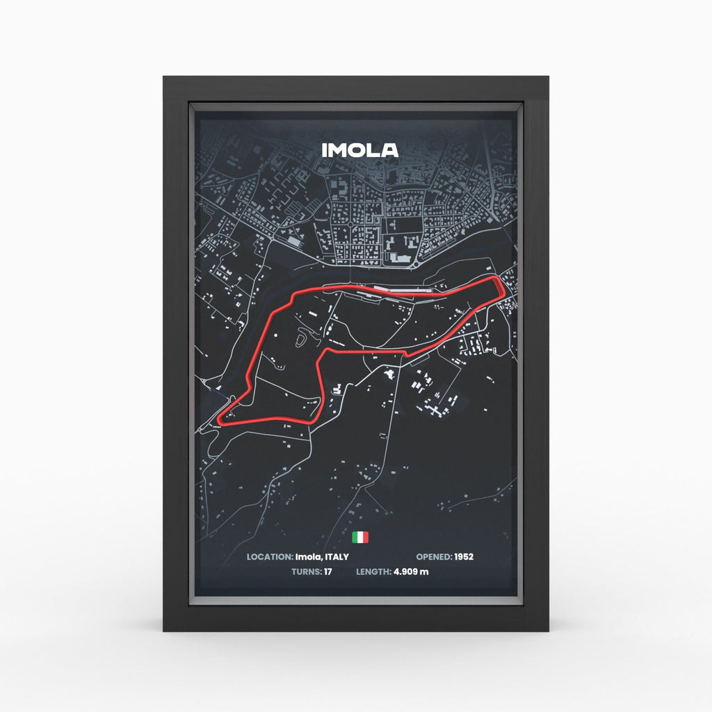 Imola – 3D-Rennstreckenbild im Holzrahmen