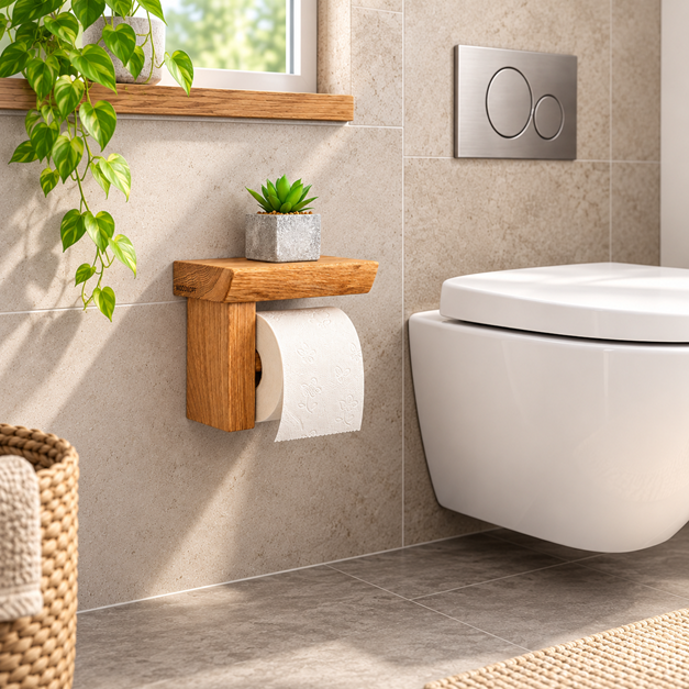 CULTUS Toilettenpapierhalter aus Eiche mit Ablage