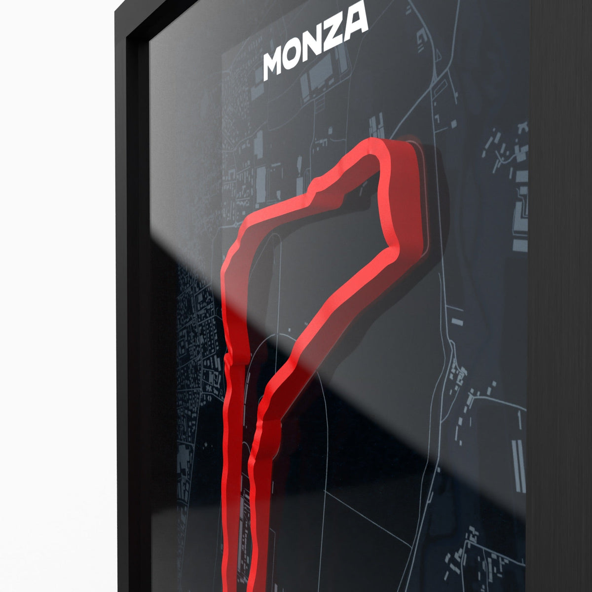 Monza – 3D-Rennstreckenbild im Holzrahmen