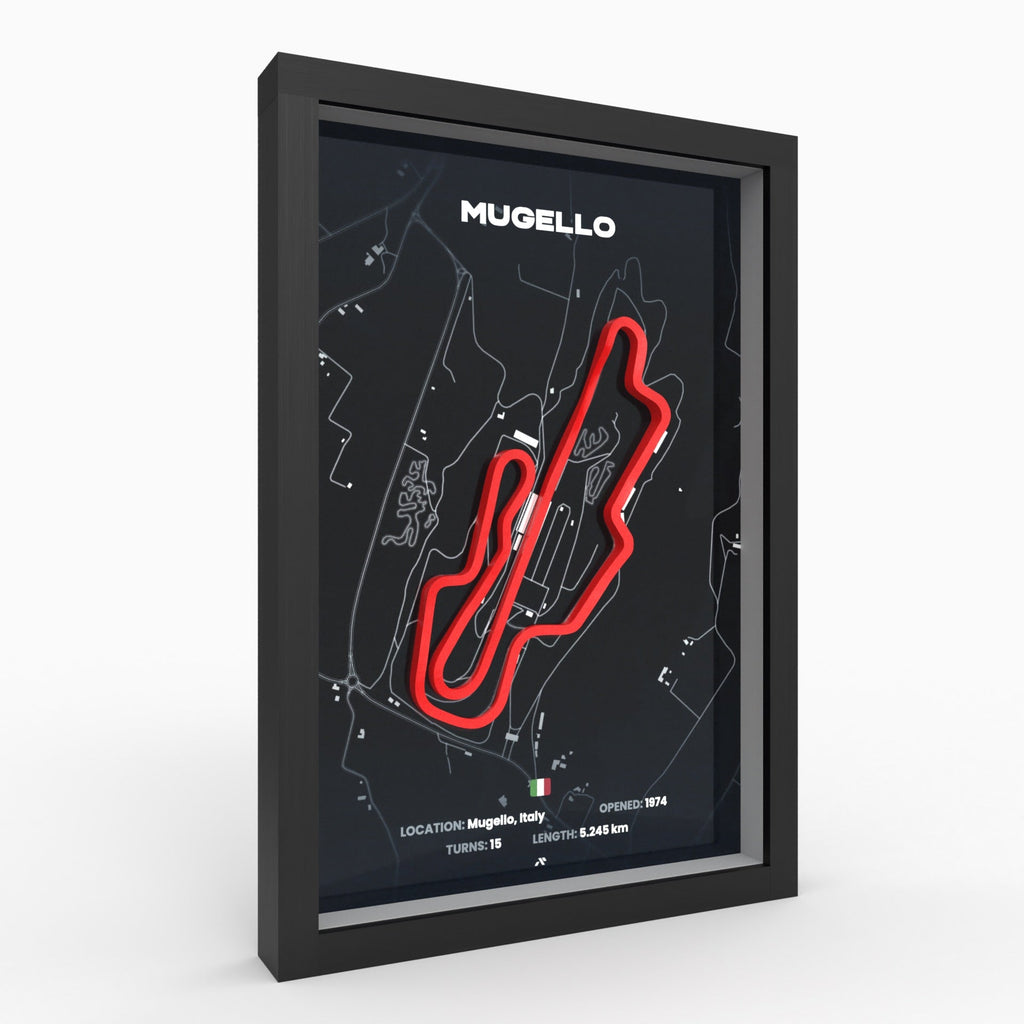 Mugello – 3D-Rennstreckenbild im Holzrahmen