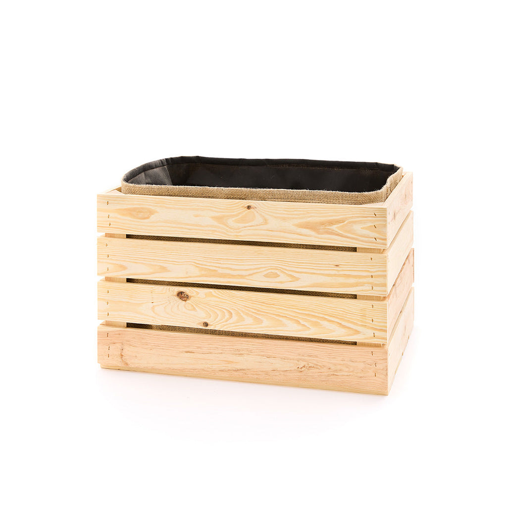 Pflanzkiste aus Holz mit Juteeinsatz – 50 × 40 × 30 cm