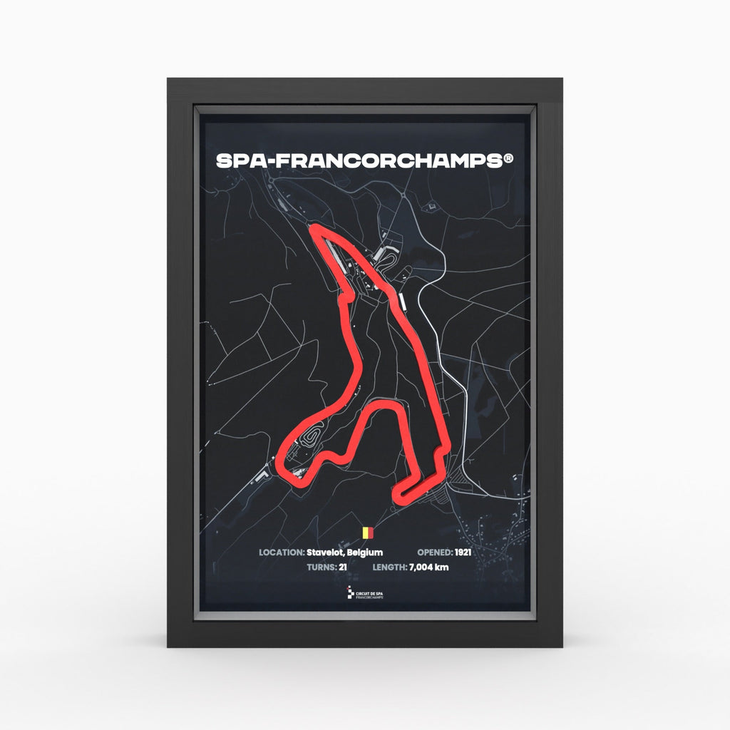 Spa-Francorchamps – 3D-Rennstreckenbild im Holzrahmen
