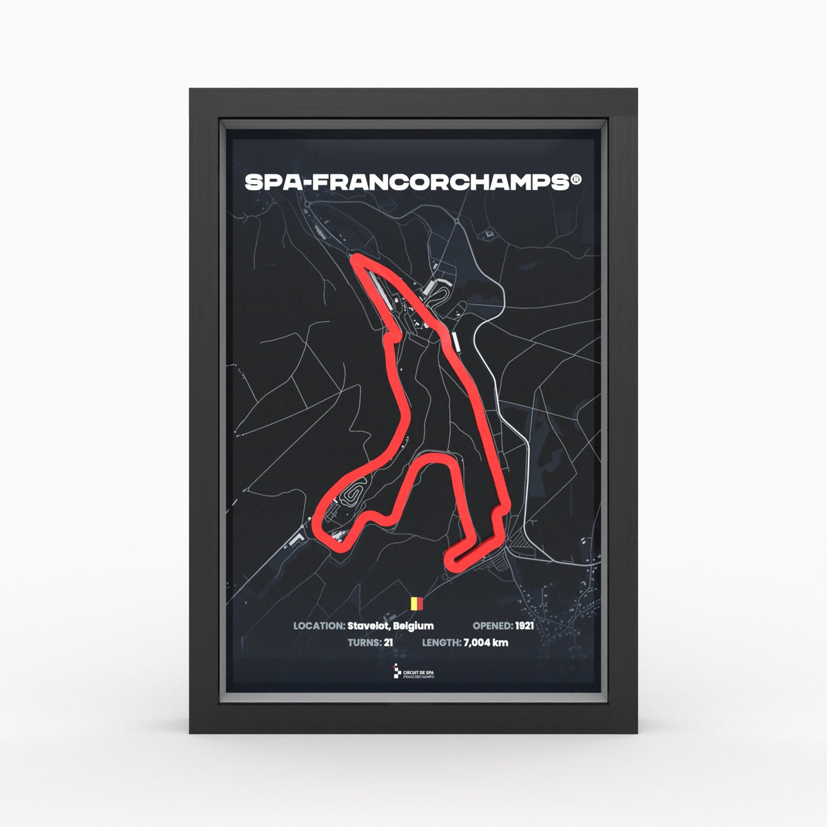 Spa-Francorchamps – 3D-Rennstreckenbild im Holzrahmen