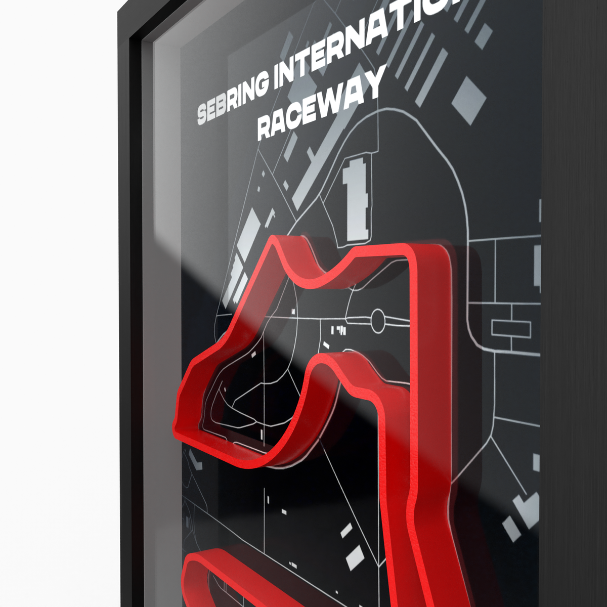 Sebring – 3D-Rennstreckenbild im Holzrahmen