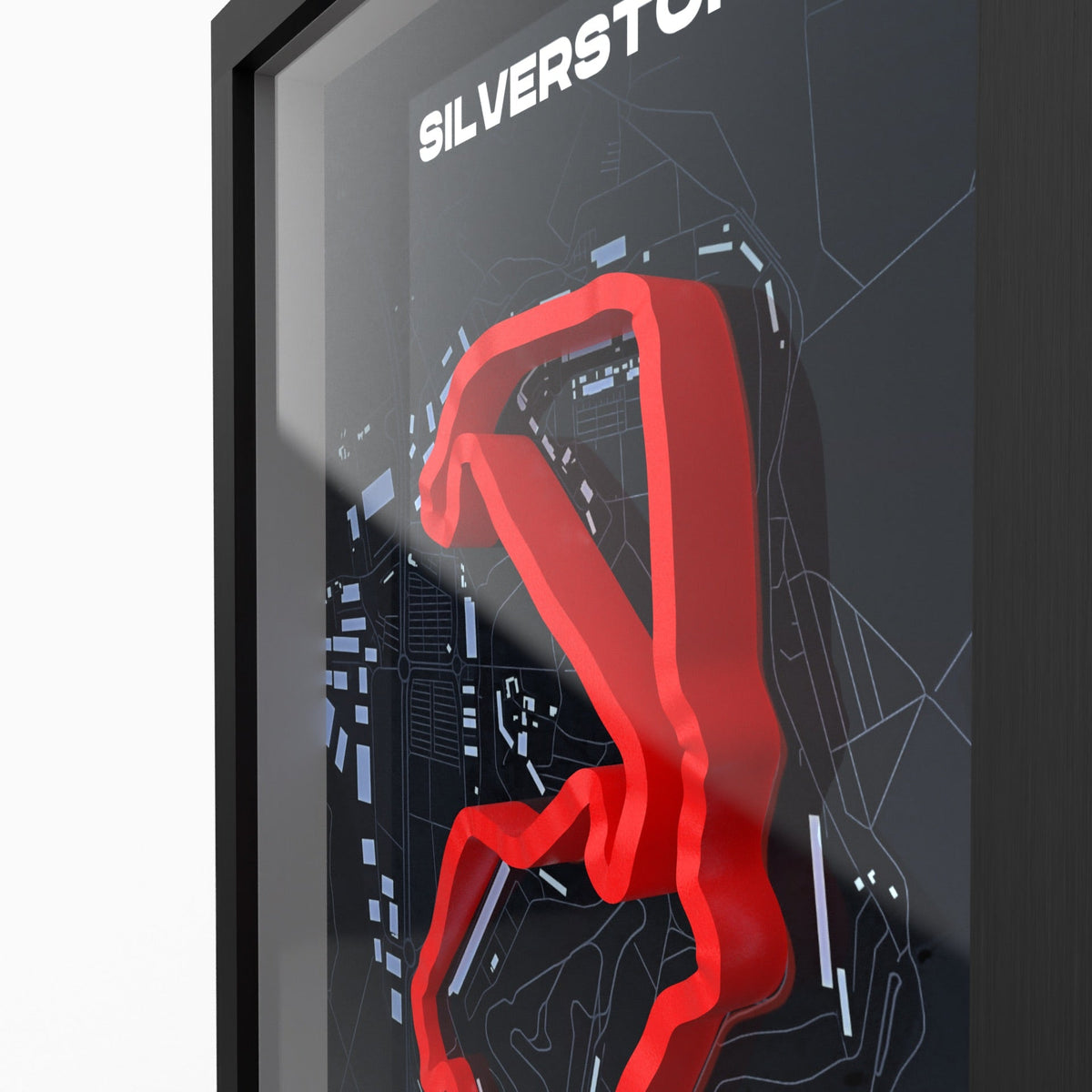 Silverstone – 3D-Rennstreckenbild im Holzrahmen
