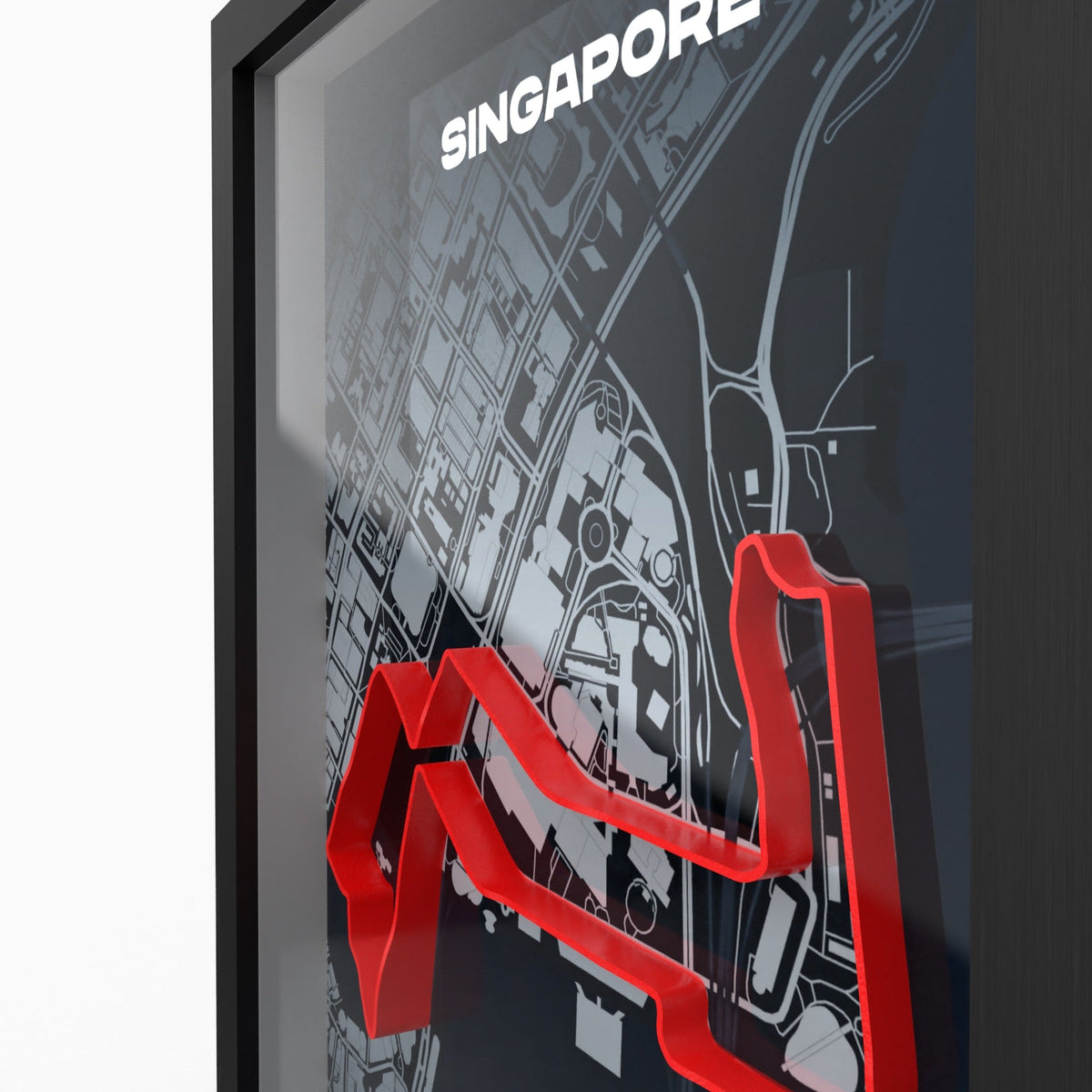 Singapur – 3D-Rennstreckenbild im Holzrahmen