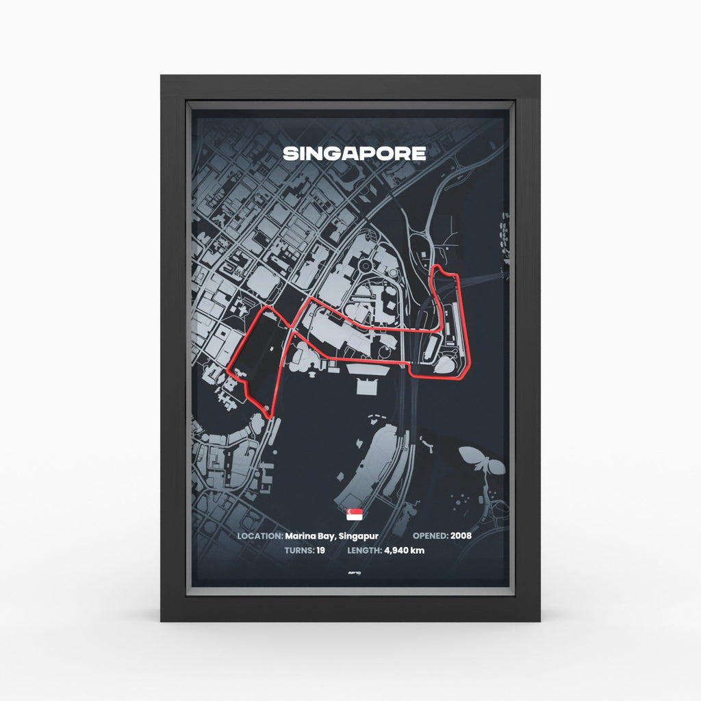 Singapur – 3D-Rennstreckenbild im Holzrahmen