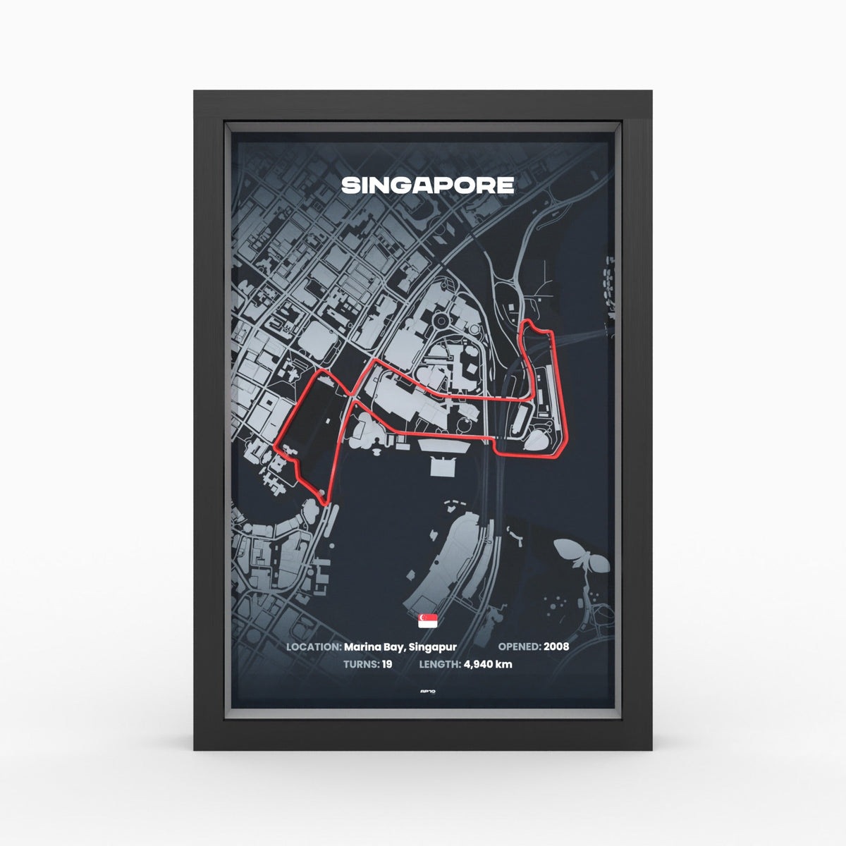 Singapur – 3D-Rennstreckenbild im Holzrahmen