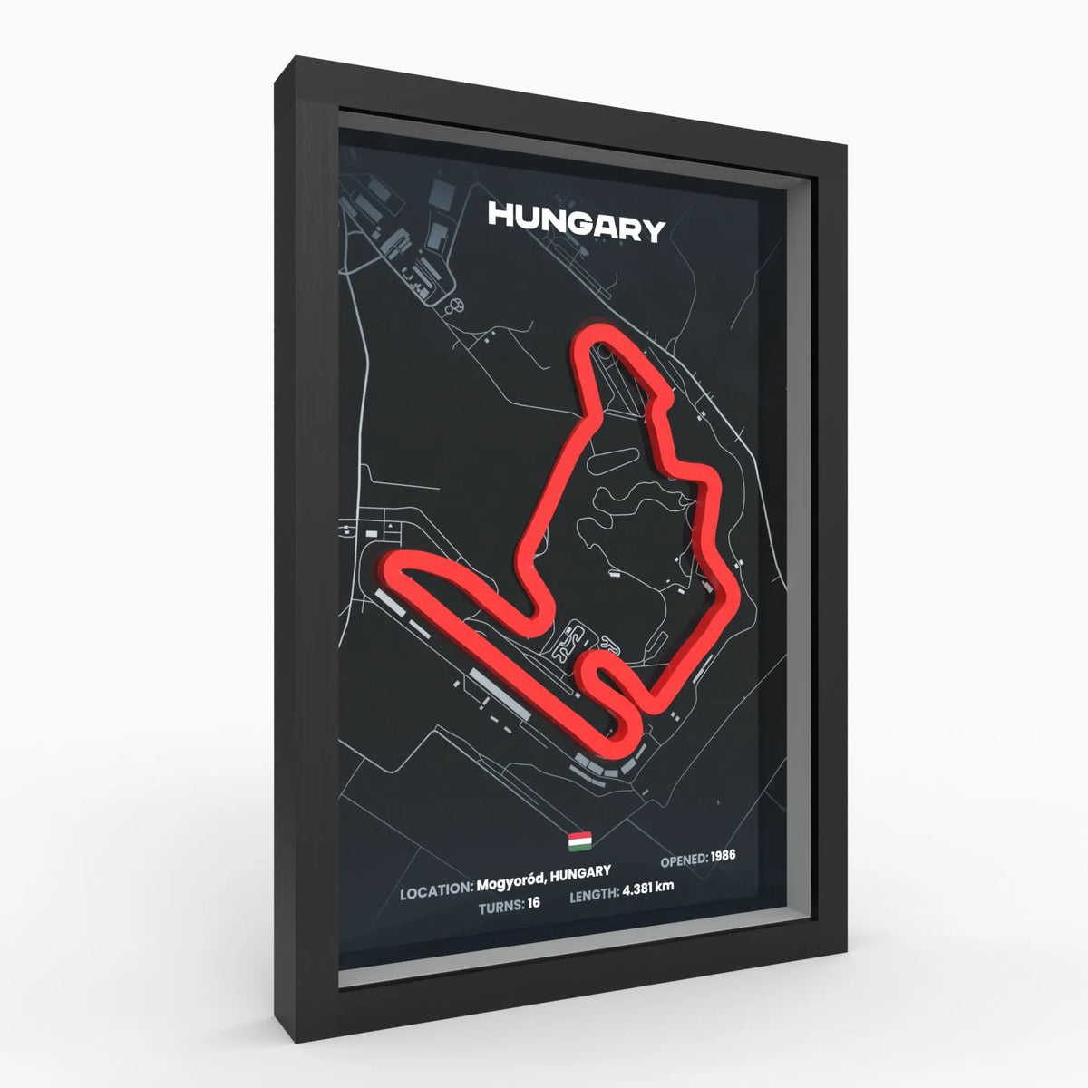 Ungarn – Hungaroring 3D-Rennstreckenbild im Holzrahmen