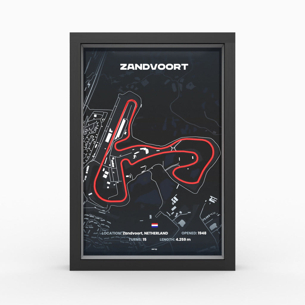Zandvoort – 3D-Rennstreckenbild im schwarzen Rahmen